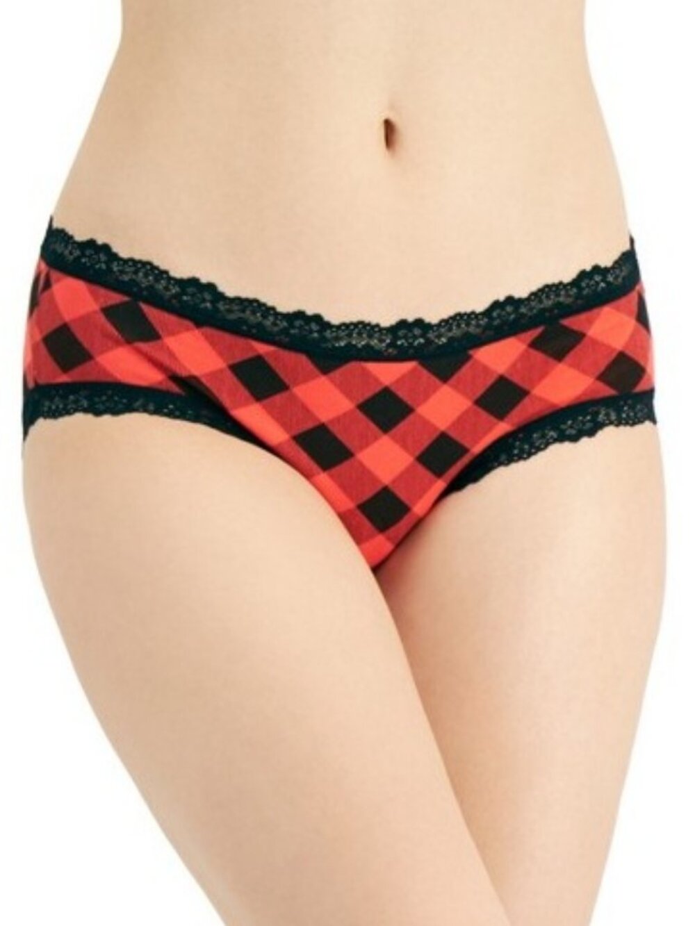 Jenni Women's Lace-Trim Hipster Panty Underwear, Buffalo Check Red Black, XXL